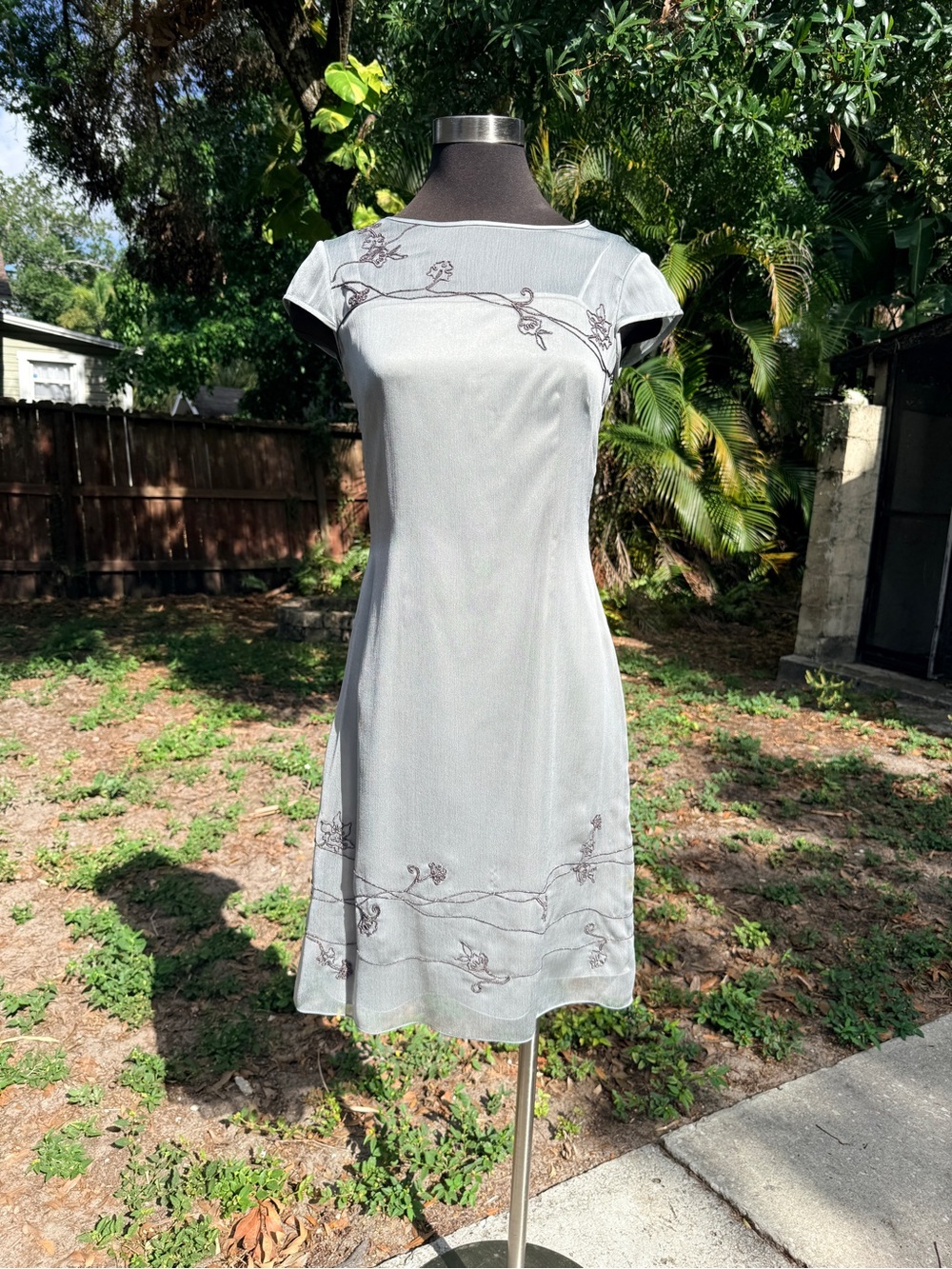 Vintage 90s Phoebe Silver Floral Embroidered Midi Dress